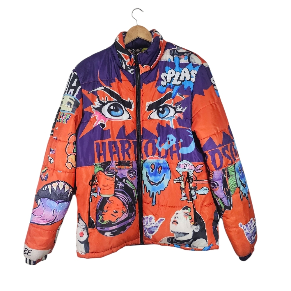 The‎ Hardsoda Limited Unisex Orange Streetwear Graphics Puffer Jacket, Size L